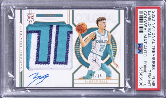 2020-21 Panini National Treasures Colossal "Material Autographs - Prime" #LMB LaMelo Ball Signed Patch Rookie Card (#20/25) – PSA GEM MT 10 "1 of 1!"